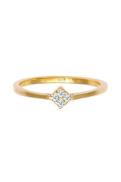ELLI Klassischer Verlobungsring für Damen – Diamant (0,08 ct.) 925er Sterlingsilber, vergoldet