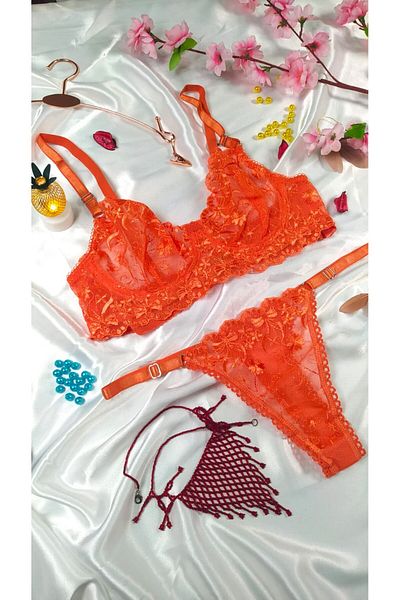 mendoza store Set sutien Brode Bralet Orange Rose Floral Legend