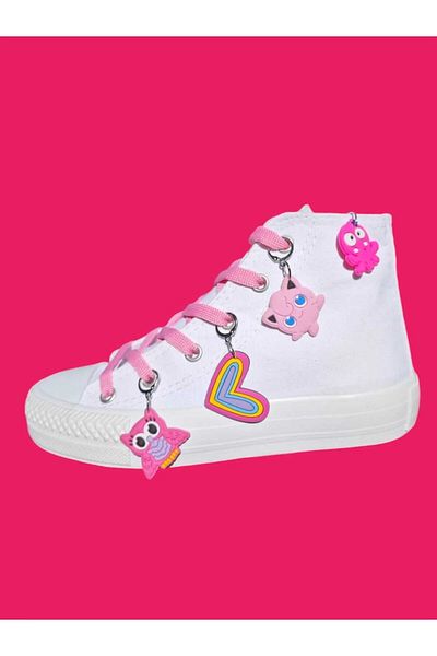 archiepet Pantofi sport pentru fete cu design special, lanț cu șireturi, roz, cu inimă minusculă, cu detalii de bomboane