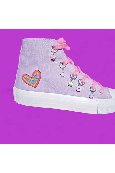 archiepet Special Design Pink Lace-Up Heart Little Candy Detailed Chain Girls' Sneakers
