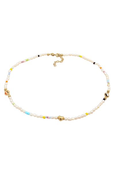 ELLI Necklace Ladies Heart With Smiling Face Trend With Freshwater Cultured Pearls 925 Sterling Silver Go