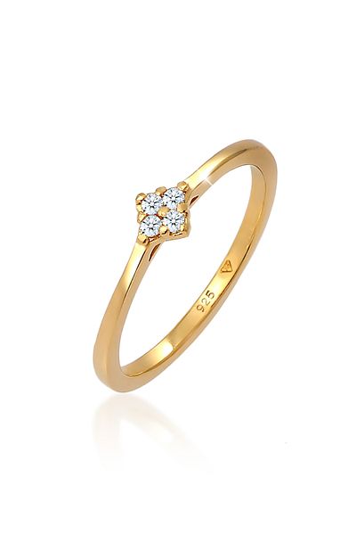 ELLI Klassischer Verlobungsring für Damen – Diamant (0,08 ct.) 925er Sterlingsilber, vergoldet