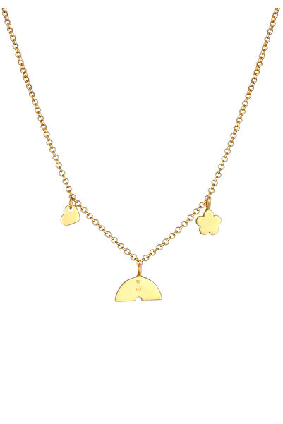 ELLI Detský náhrdelník s dúhovým srdiečkom a kvetinovým príveskom s kryštálmi a smaltom zo striebra 925