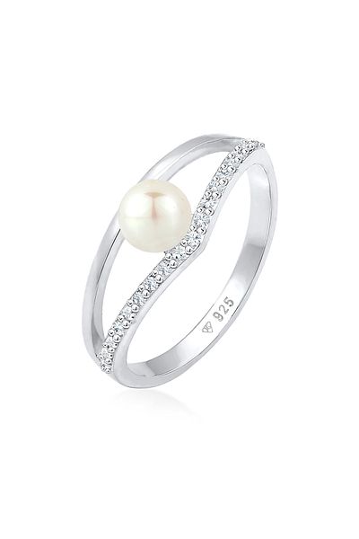 ELLI Ring Damen Elegantes Geo Design Mit Süßwasser Zuchtperle Und Kristallen In 925 Sterling Silber Go