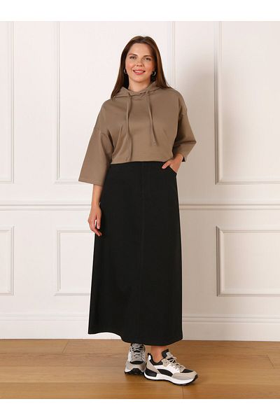 ALİA Large Size Denim Skirt - Black - Alia