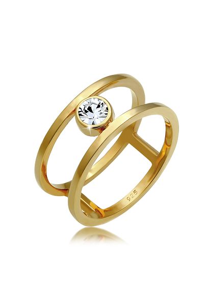 ELLI Ring Premium Ring Damen Doppel Solitär Strahlend mit Kristallen in 925 Sterling Silber