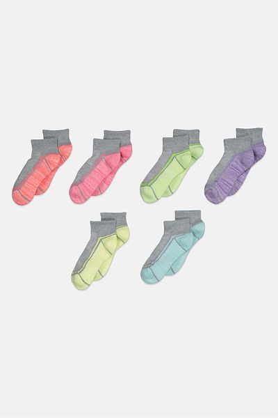 SKECHERS Kids Girl 6 Pair Textured Qtr Crew Socks, Grey Combo