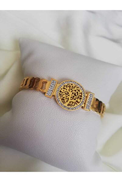 Judas Takı Hayat Ağacı Model Altın Görünümlü Çelik Kelepçe