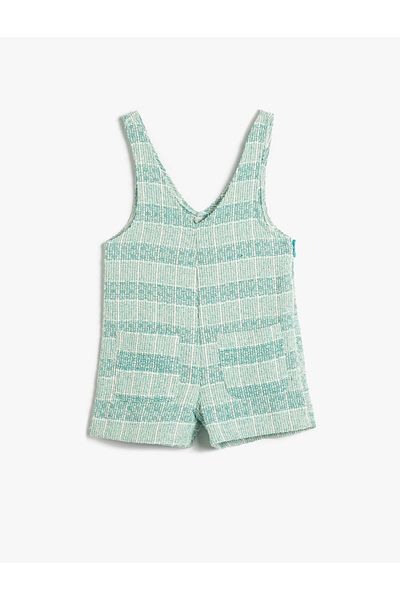 Koton Salopet Tweed Jumpsuit Short Pocket Detailed V-Neck
