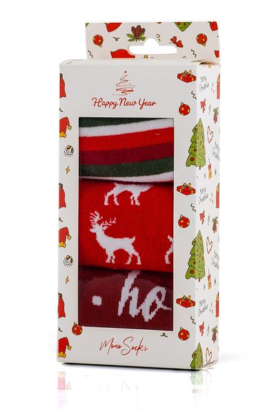 Mono Socks - Pack of 3 Deer Hoho Patterned New Year's Gift Socks