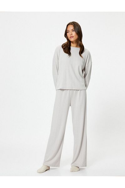 Koton Wide Leg Pajama Bottoms Braided Patterned Normal Waist