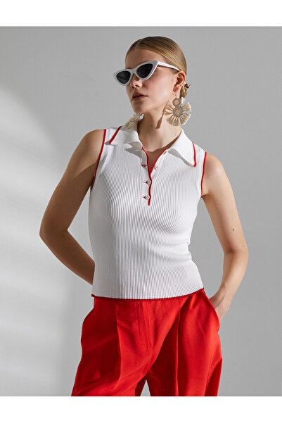 Koton Melis Ağazat X Koton - Knitwear Polo Collar Sleeveless Tank Top