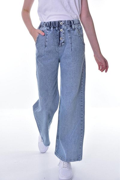 Pantulux Pantaloni de blugi din denim 100% bumbac, cu talie elastică, supradimensionați, cu croiala confortabilă