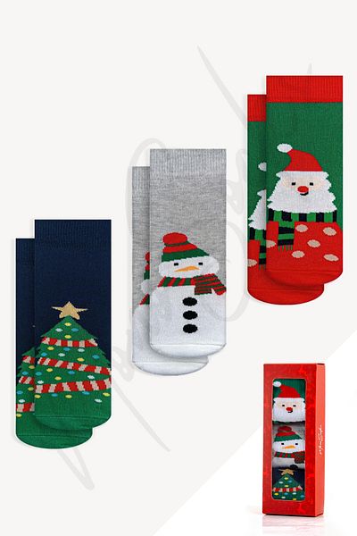 Mono Socks - Комплект от 3 детски чорапи с коледни шарки и шалове