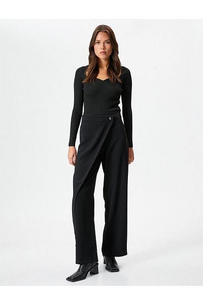 Koton Wide Leg Trousers High Waist Cap Buttoned