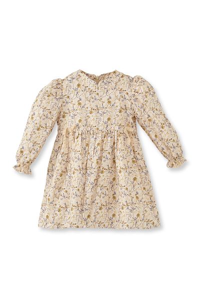 Maya And Luca Girls' Dress - Floral Print, Long Sleeve, Ribbon and Lining