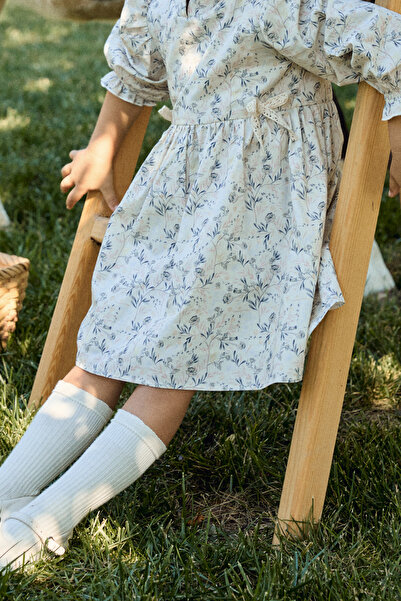 Maya And Luca Kız Çocuk Elbise Çiçek Desenli Uzun Kollu Kurdeleli Astarlı