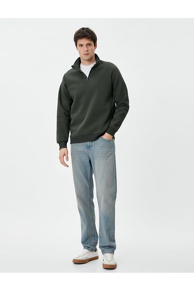 Koton Half Zipper Sweatshirt Basic Stand Collar Ribbed Long Sleeve
