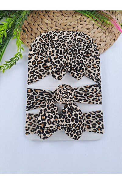 Butik Kız Çocuk Penye Leopar Bone Bandana 3 lü Takım