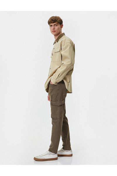 Koton Pantaloni lavabili cu cusături pentru buzunare cargo Slim Fit, cu nasturi