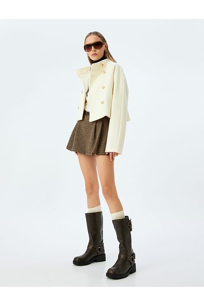 Koton Buttoned Stand Collar Pocket Detailed Short Seasonal Jacket