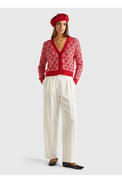 Benetton Red Women's Cardigan 1435E603W