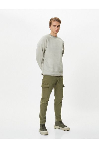 Koton Slim Fit Washed Trousers - Cargo Pocket and Button Detail