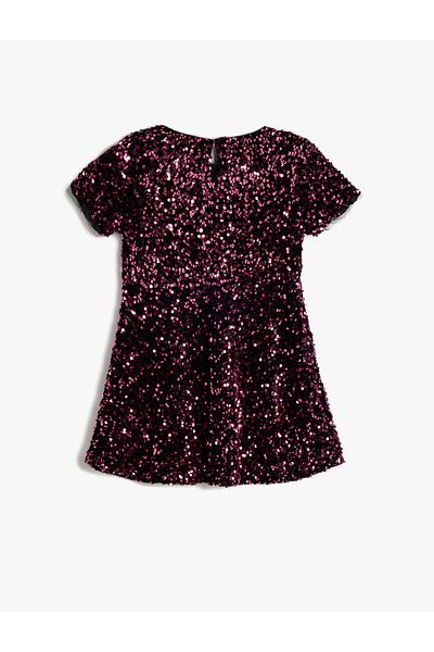 Koton Sequin Sequined Dress Round Neck Short Sleeve