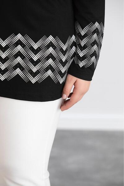 FOR ESRA BIG TREND Women's Plus Size Sleeve and Hemline Pattern Stone Print Stretchy Viscose Blouse with Side Slit