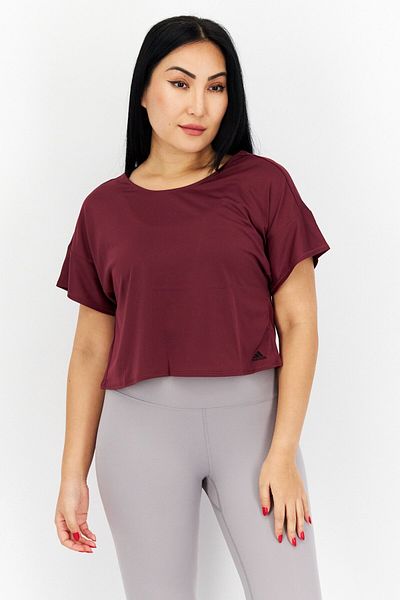 adidas Women Sportswear Fit Short Sleeve Training Top, Maroon