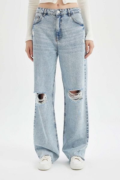 DeFacto High Waist Ripped Leg Long Jeans - 90S High Waist Cutout Leg C7320Ax24Au