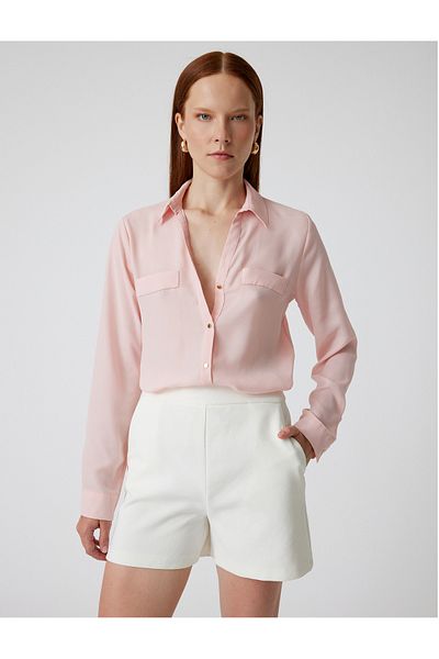 Koton Long Sleeve Pocket Detailed Crepe Shirt - Classic Collar, Regular Fit