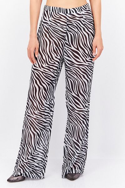 FEMME LUXE Women Wide Leg Animal Print Pants, White