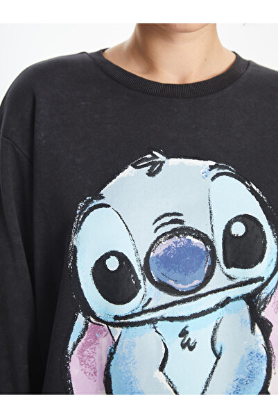 LC Waikiki Γυναικείο χοντρό φούτερ Lcw Crew Neck Lilo & Stitch με στάμπα