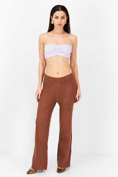 Sadie & Sage Women Wide Leg Textured Pants, Brown