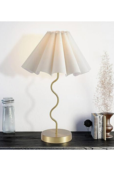 burenze Modern Tasarım MrSmith Abajur Krem Şapka Parlak Eskitme Gold Gövde