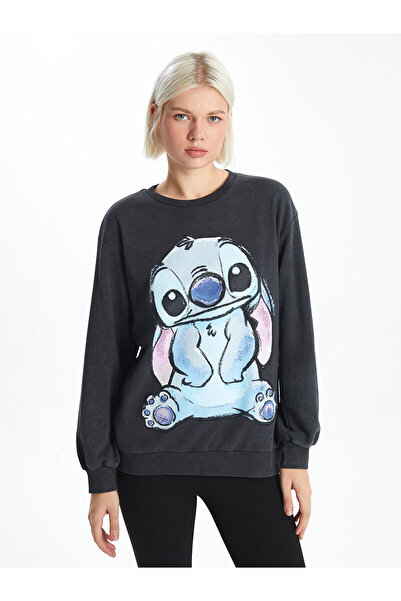 LC Waikiki Γυναικείο χοντρό φούτερ Lcw Crew Neck Lilo & Stitch με στάμπα
