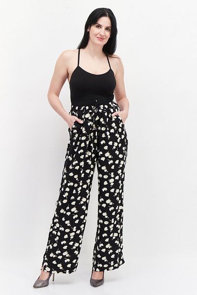 TAIFUN Women Wide Leg All Over Printed Palazzo Pants, Black Combo