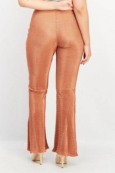Asos Design Women Flare Textured Pants, Rust