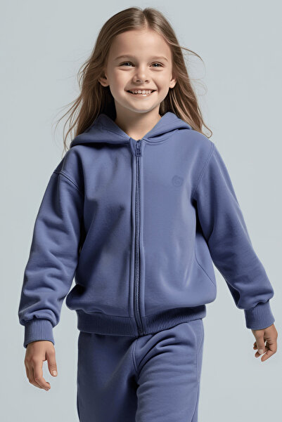 minojoy سويت شيرت للفتيات من القطن الأزرق بسحاب من Harves Koloni