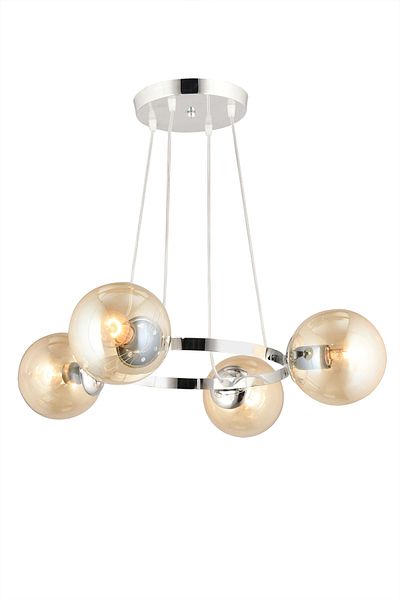 SONSUZ AYDINLATMA&AVİZE Endless Chrome 4-Piece Ring Honey Globe Glass Modern Chandelier