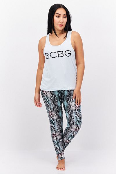 Bcbgeneration Women 2 Pieces Plain Top And Snake Skin Leggings, Sky Blue