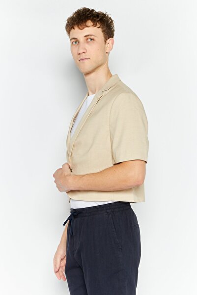 ASOS Men Regular Fit Textured Short Sleeve Blazer, Tan