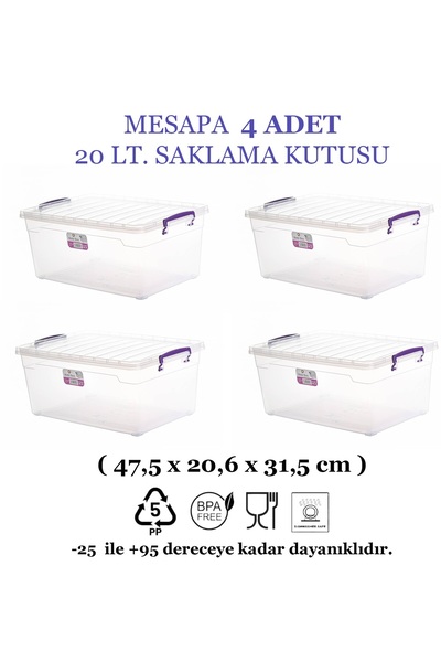 MESAPA 4 قطع 20 لتر حاوية تخزين وحماية شفافة مستطيلة - صندوق تخزين بغطاء قابل...