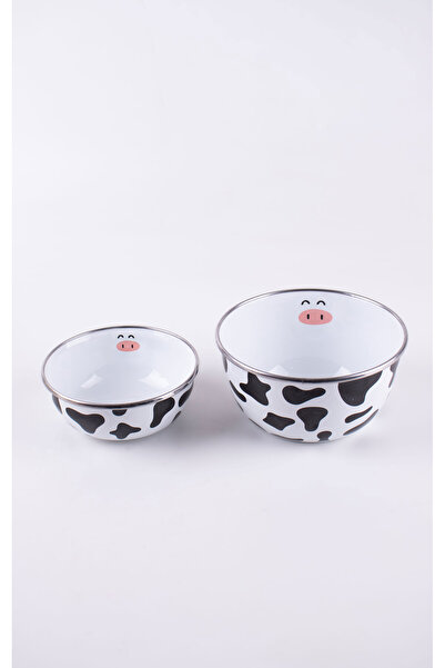 EMAYlab Enameled Mötilda 12-14 Cow Pattern Bowl Set - Dish and Stove Can Be Covered
