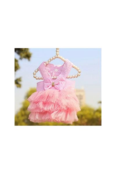 La Saade Pink Tulle Y2K Cat Dog Outfit Clothes - with Bow