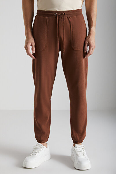 GRIMELANGE Ανδρικό φούτερ από οργανικό βαμβάκι Goran καφέ με φλις εσωτερικές τσέπες και ελαστικές τσέπες στο πόδι