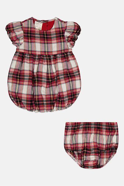 FIRST IMPRESSIONS Toddlers Girl 2 Piece Tartan Bloomers And Dress Set, Maroon