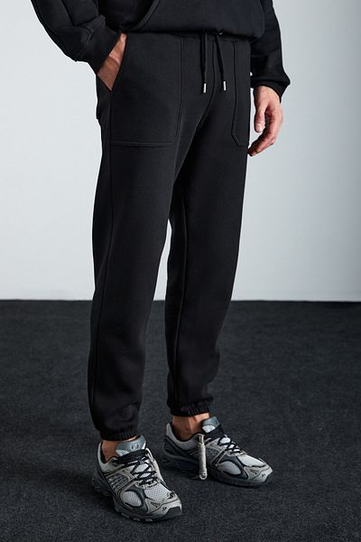 GRIMELANGE Goran Men's Organic Cotton Black Sweatpants with Fleece Inside Pockets Top and Elastic Legs