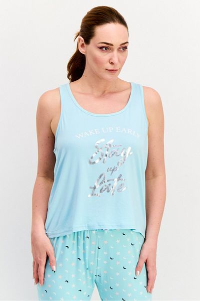 French Affair Women 2 Pieces Printed Top And Pajama Set, Turquoise